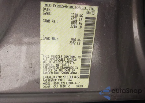 2013 Nissan Altima 2.5 Sv from USA, damaged, VIN 1N4AL3AP7DC913146